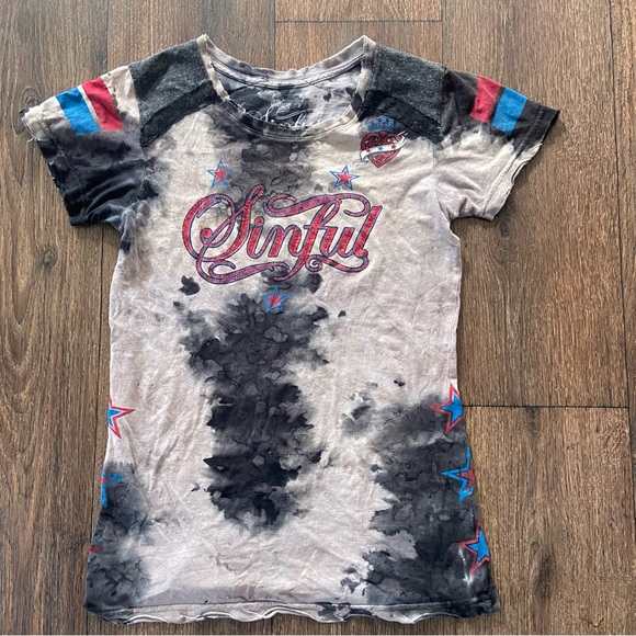 Affliction Tops - Sinful by affliction tie dye distressed bling graphic tee shirt medium